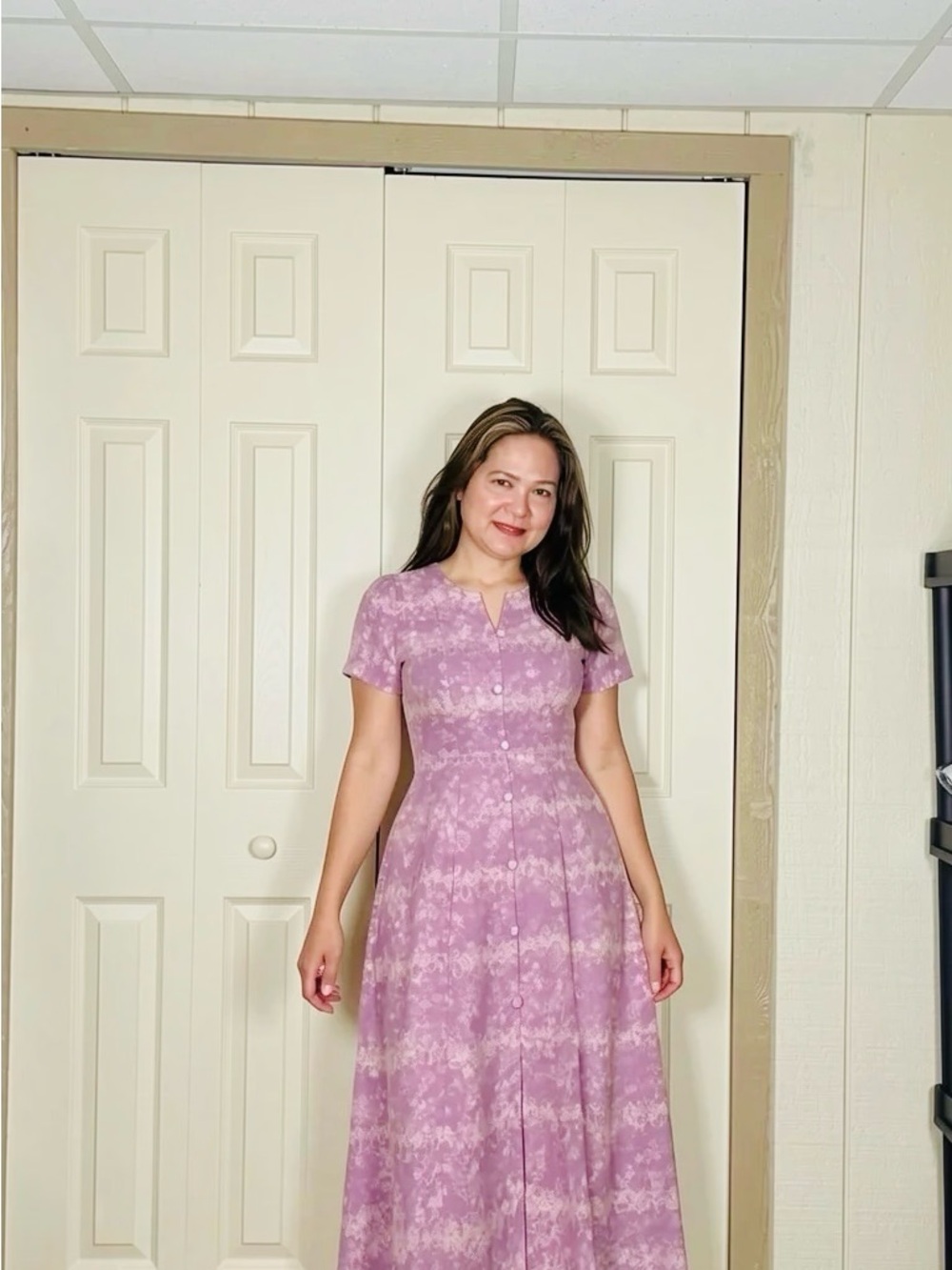 Lavender Floral Maxi Dress with Button-Front
